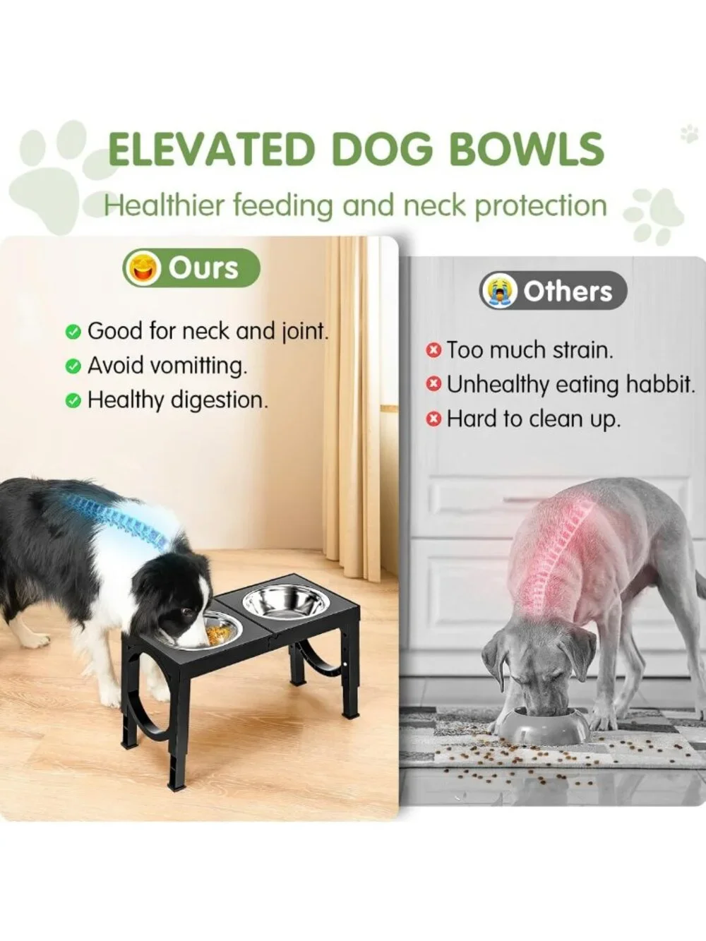 Adjustable Elevated Dog Bowls for Large Breeds - Stainless Steel Pet Feeder